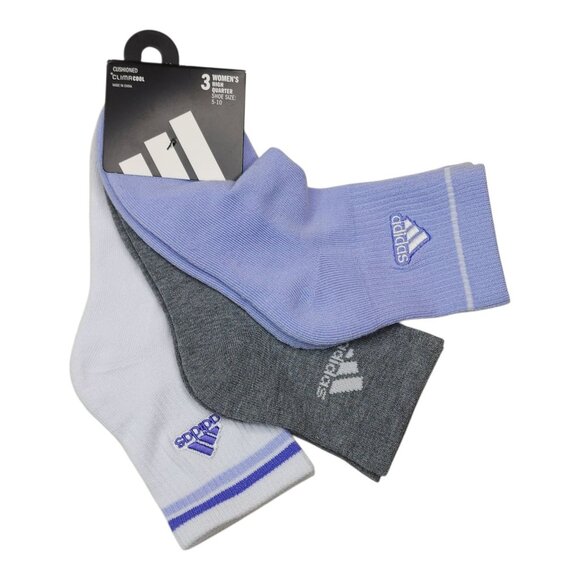 Adidas Womens High Quarter Cushioned Socks 3-Pack Climalite Cool Comfort Purple - Picture 7 of 7